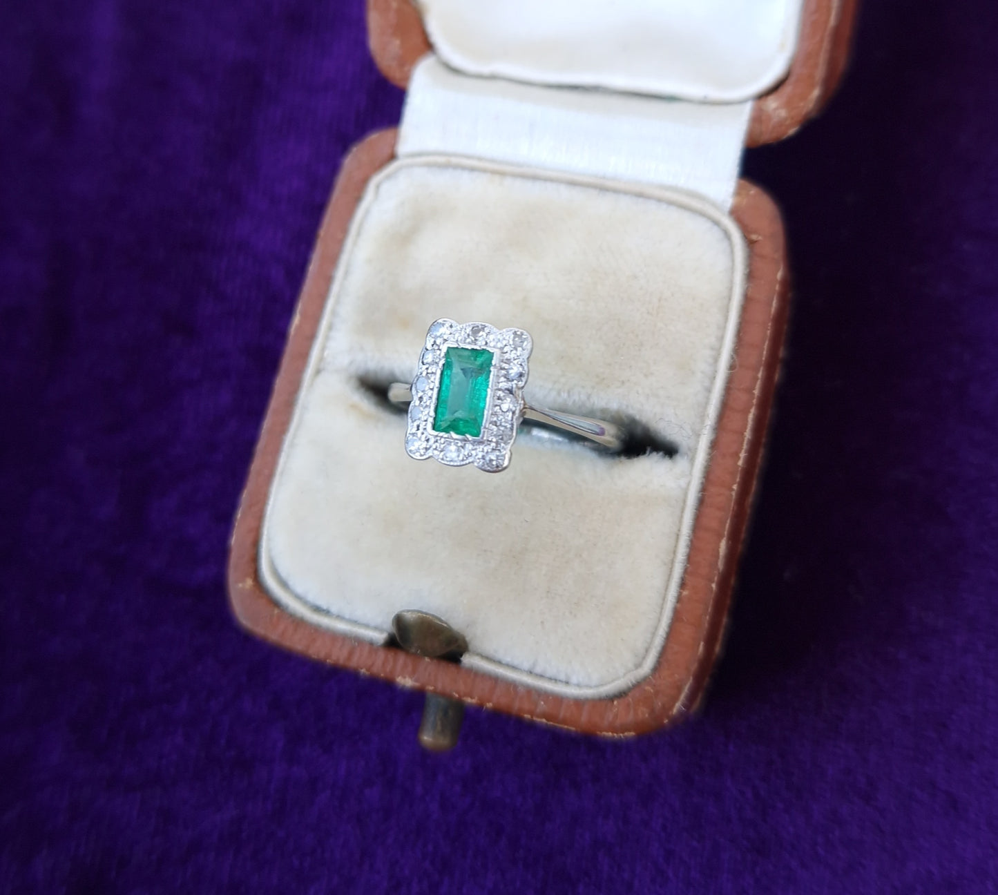 Art Deco Emerald Diamond Platinum 18ct Gold Ring
