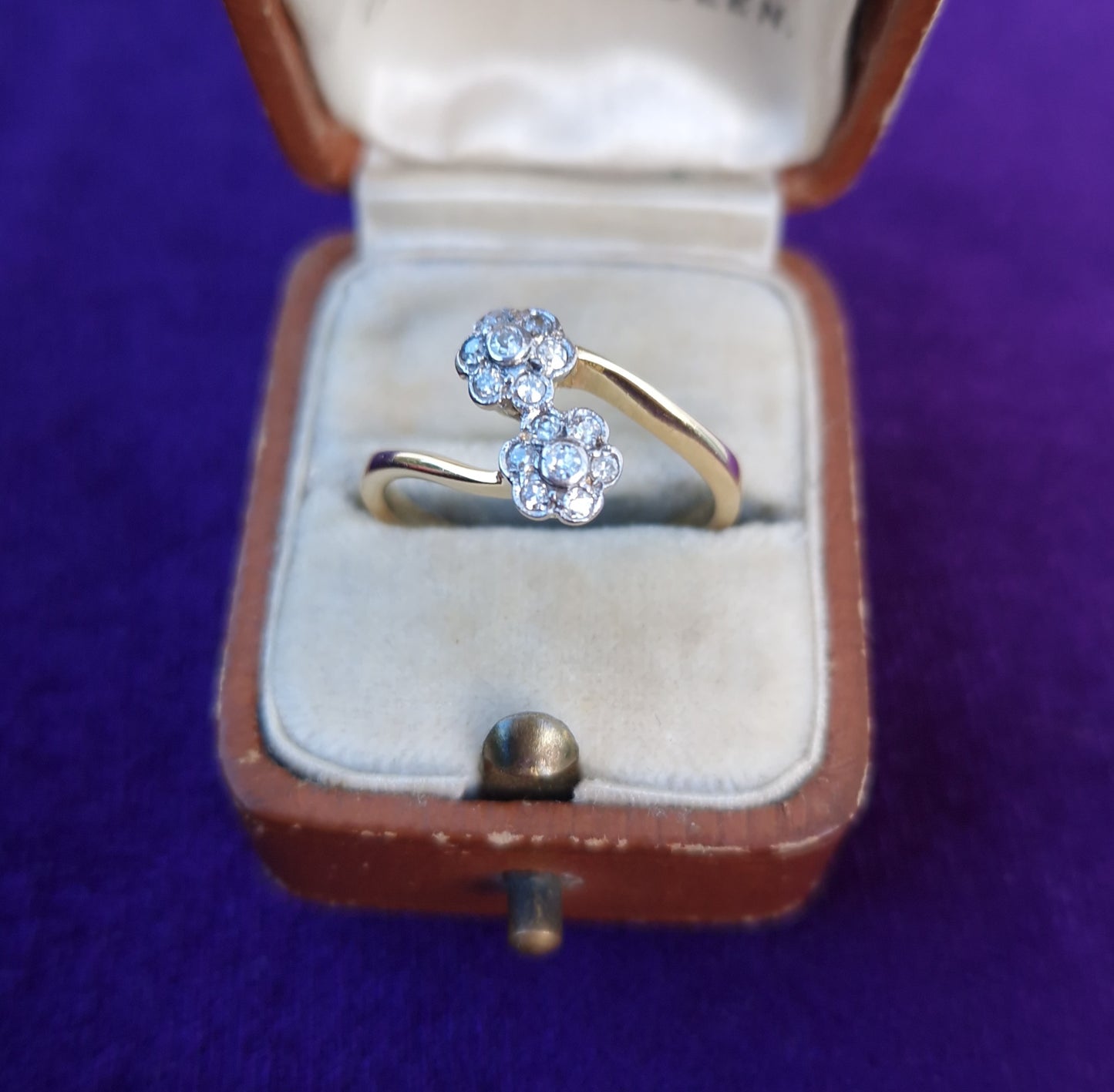 Vintage 0.16ct Diamond Daisy Crossover Ring 18ct Gold