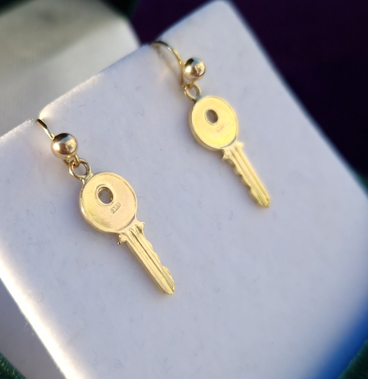 Vintage Key Earrings 9ct Gold