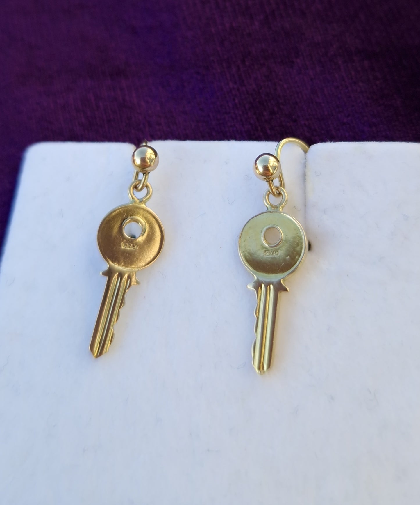 Vintage Key Earrings 9ct Gold