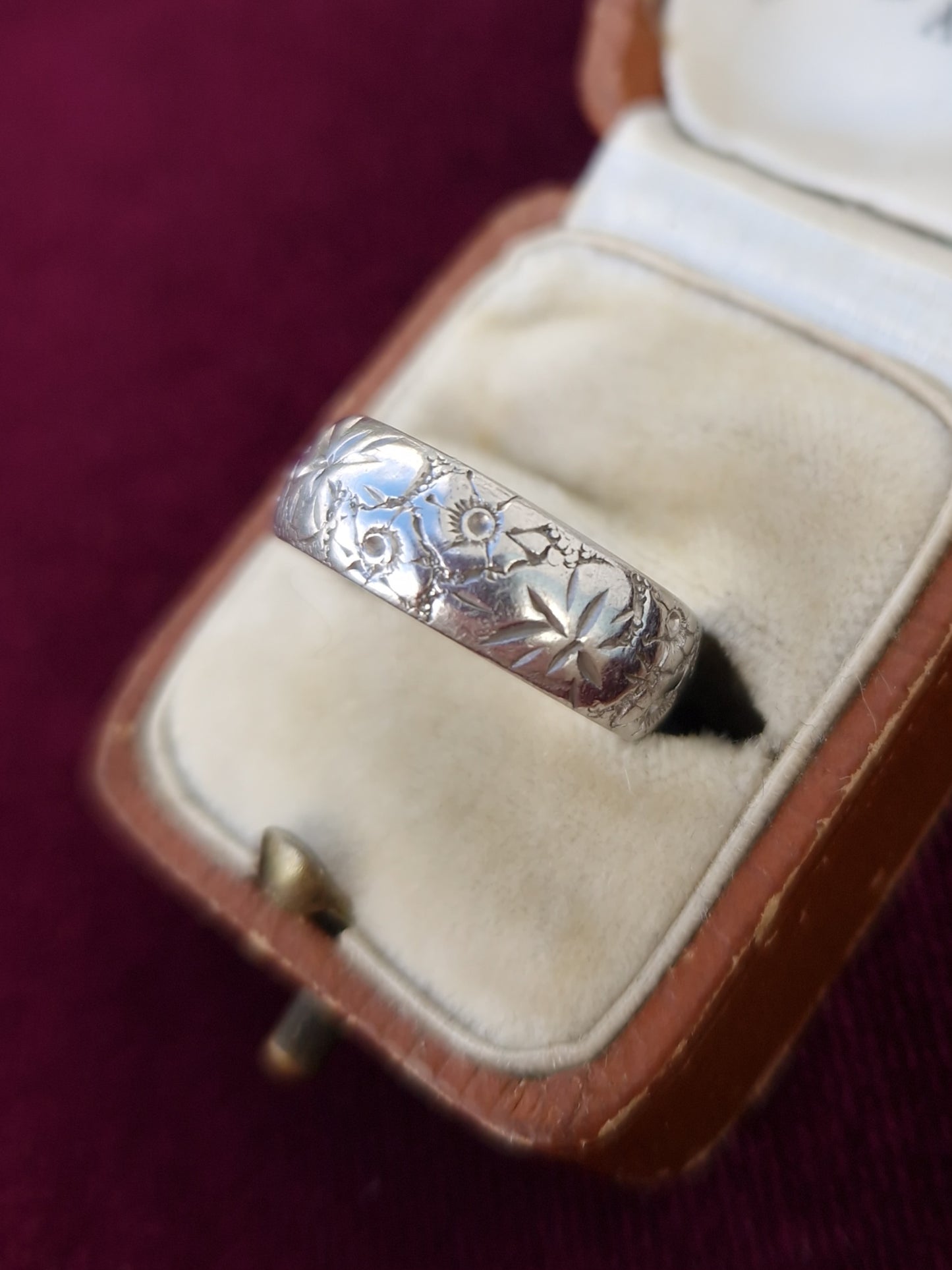 Vintage Engraved Platinum Wedding Band