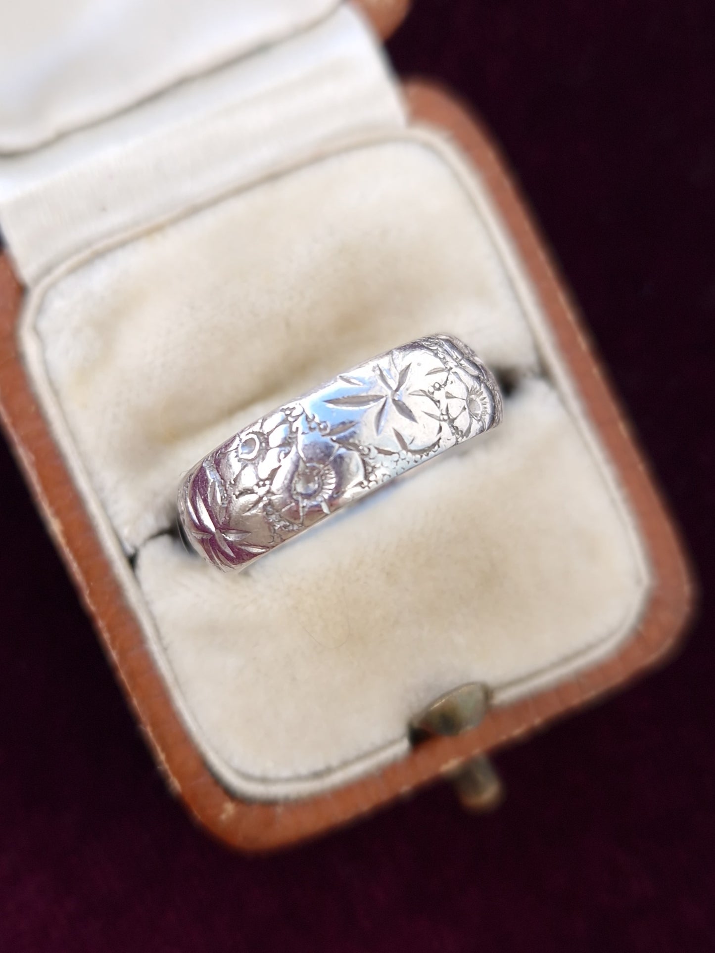Vintage Engraved Platinum Wedding Band