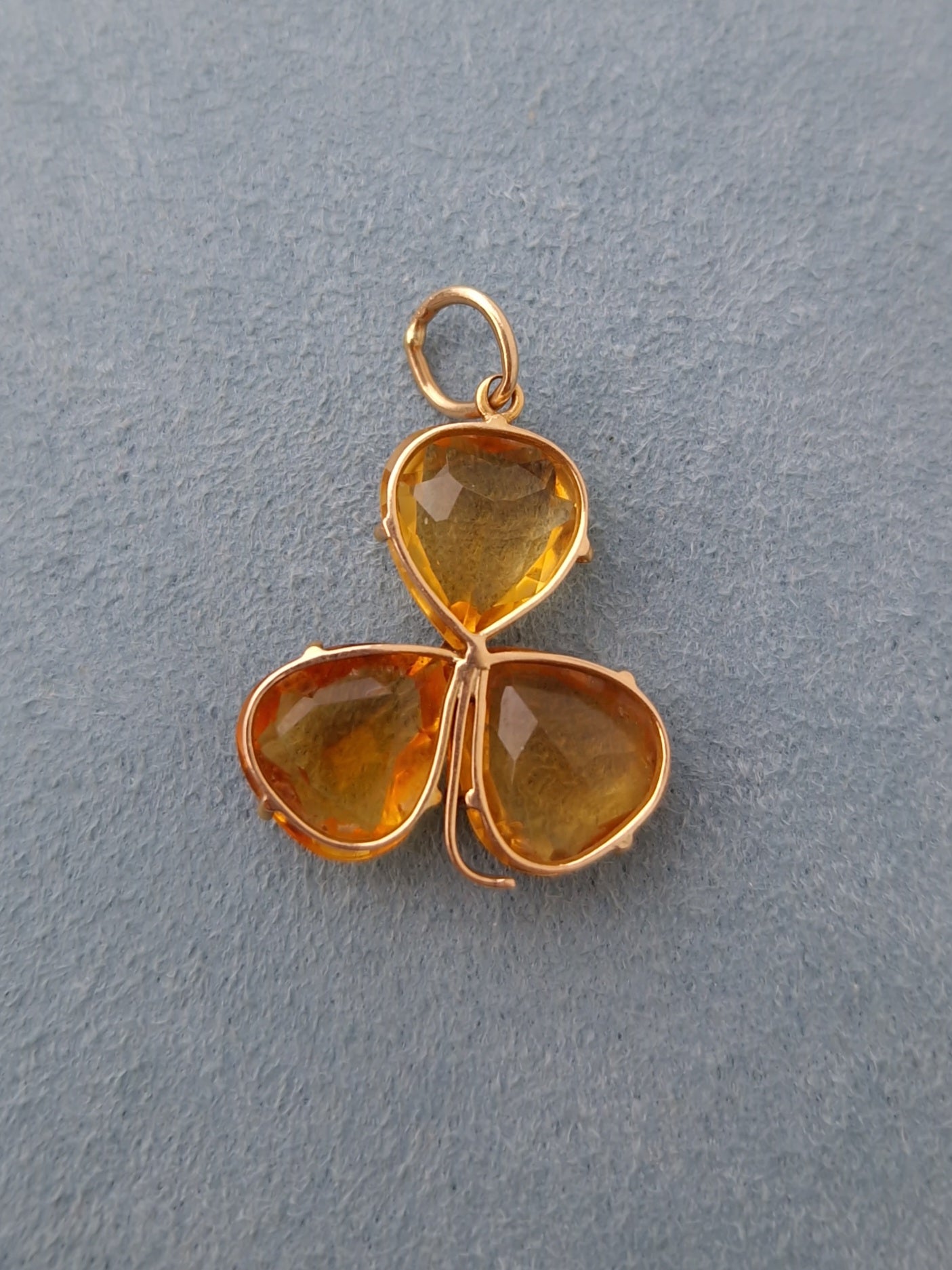 Antique Citrine Shamrock Pendant 9ct Gold