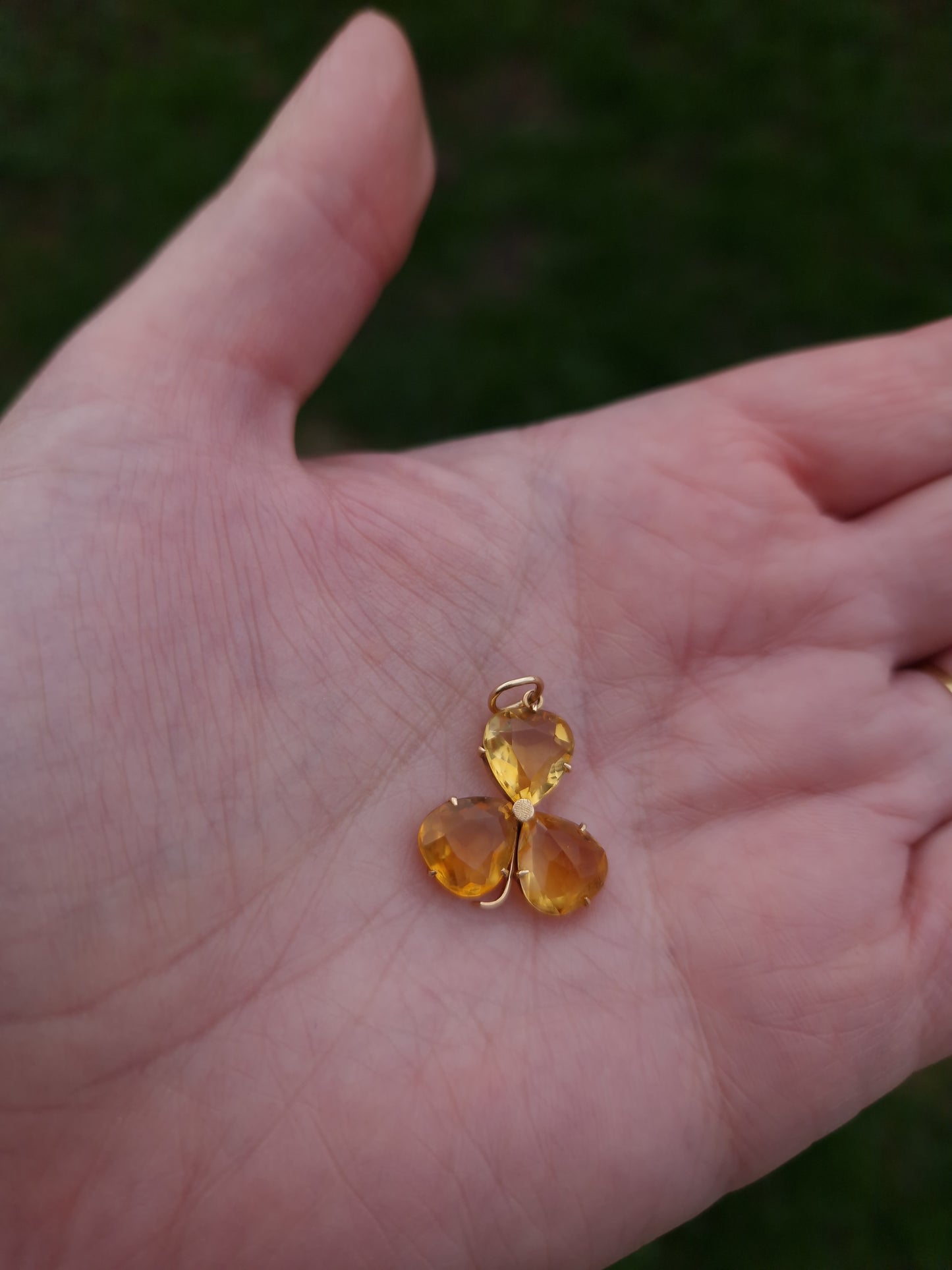 Antique Citrine Shamrock Pendant 9ct Gold