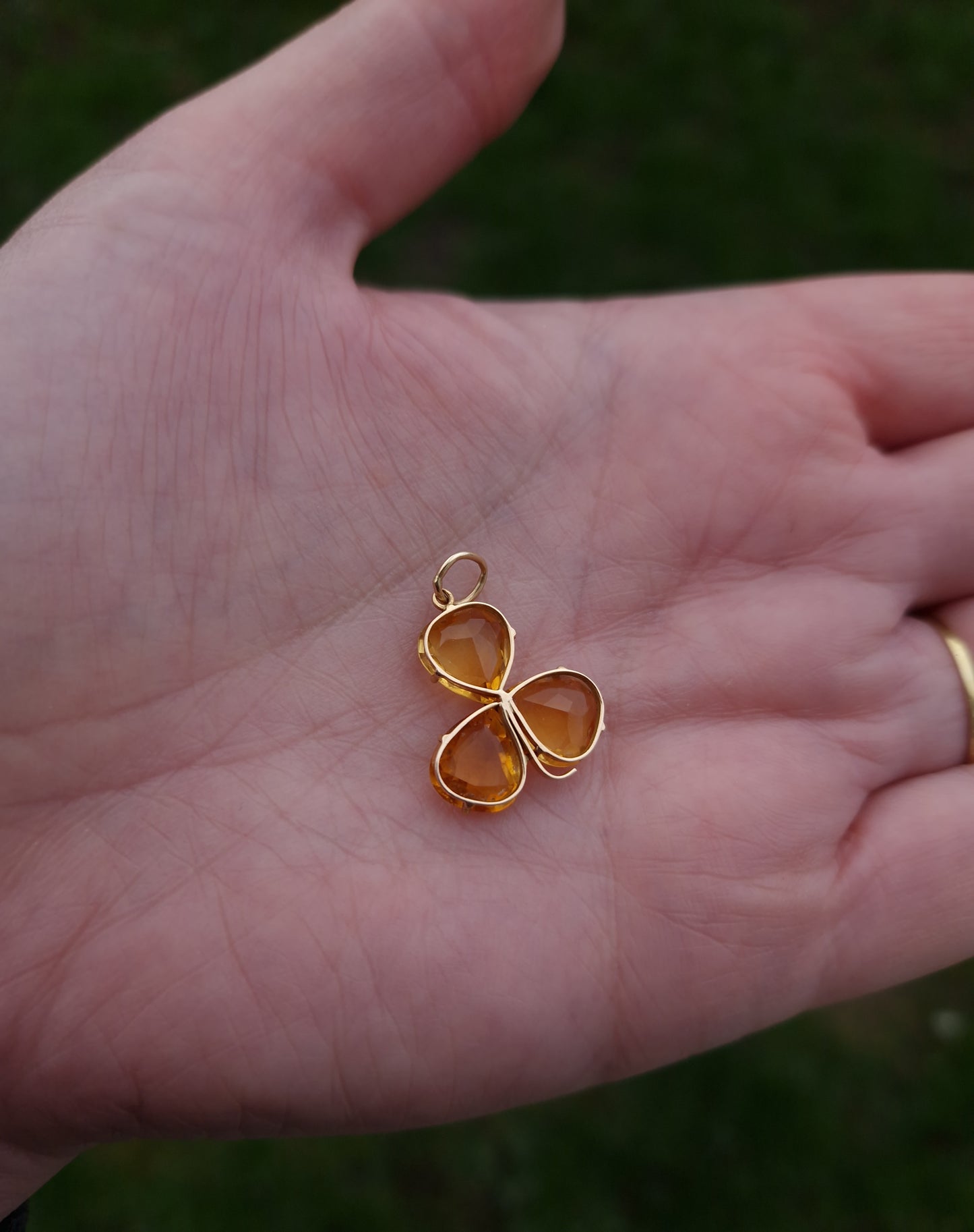 Antique Citrine Shamrock Pendant 9ct Gold