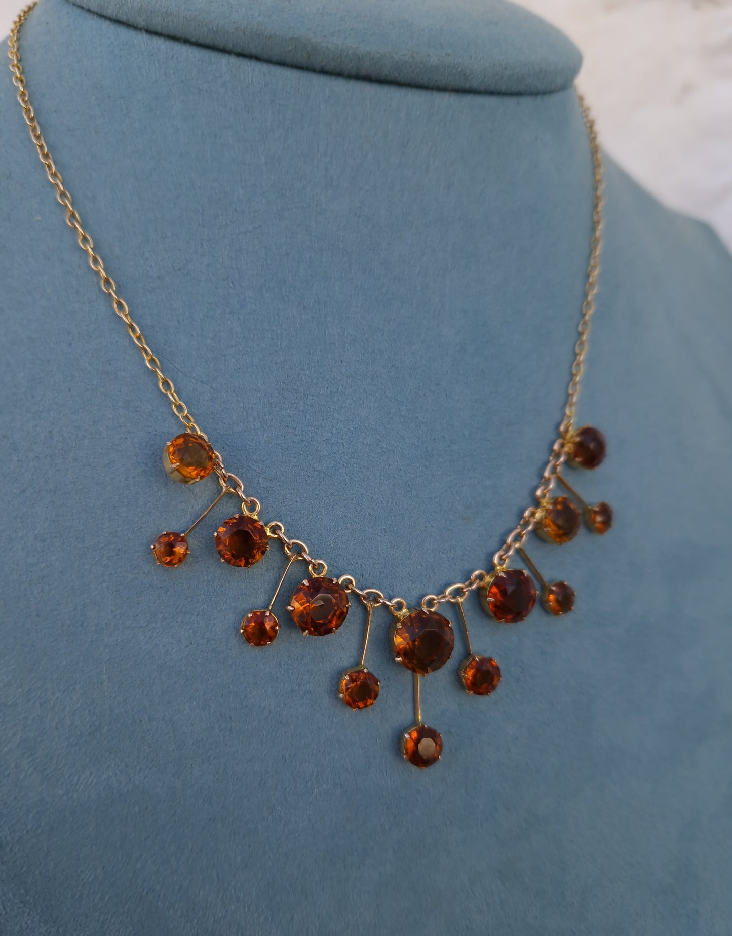 Antique Victorian Citrine Fringe Necklace 15ct Gold