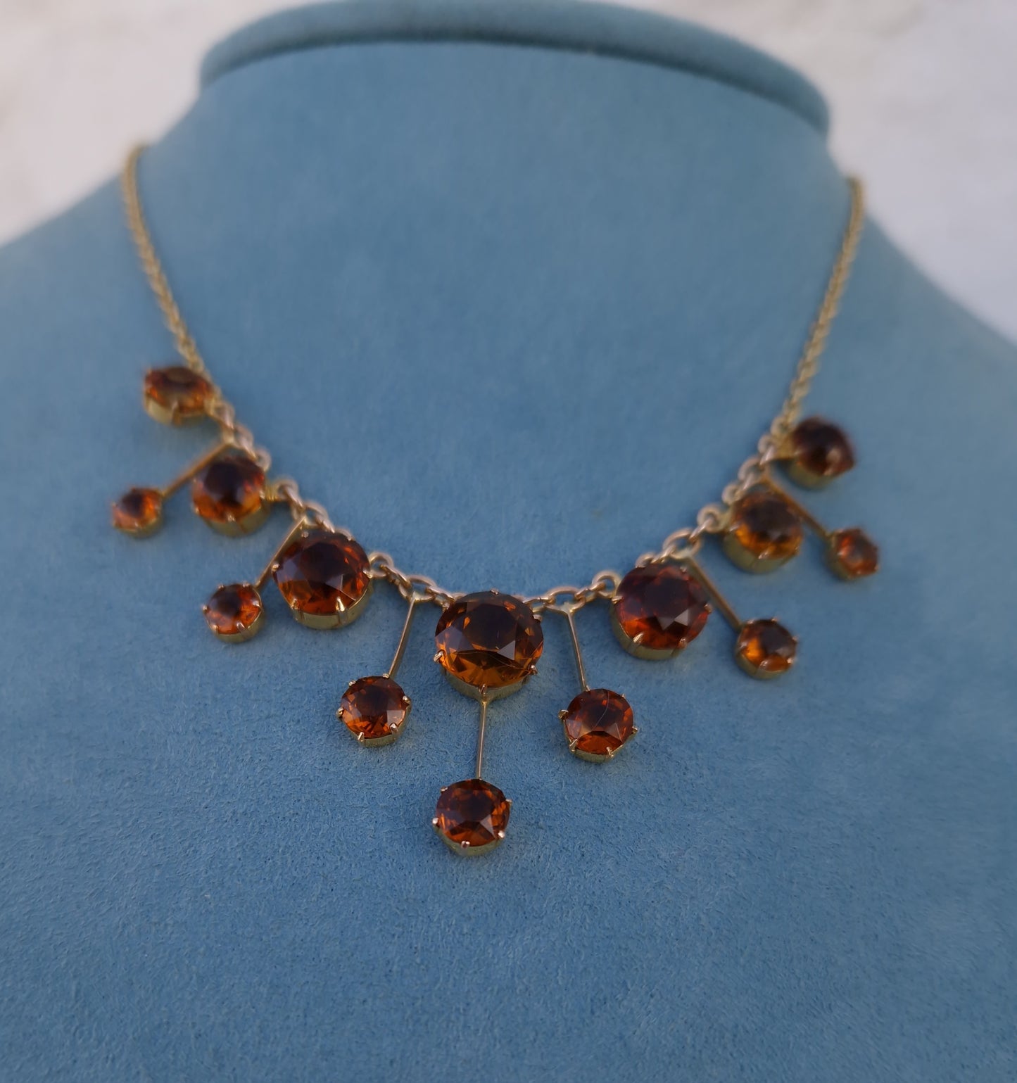 Antique Victorian Citrine Fringe Necklace 15ct Gold