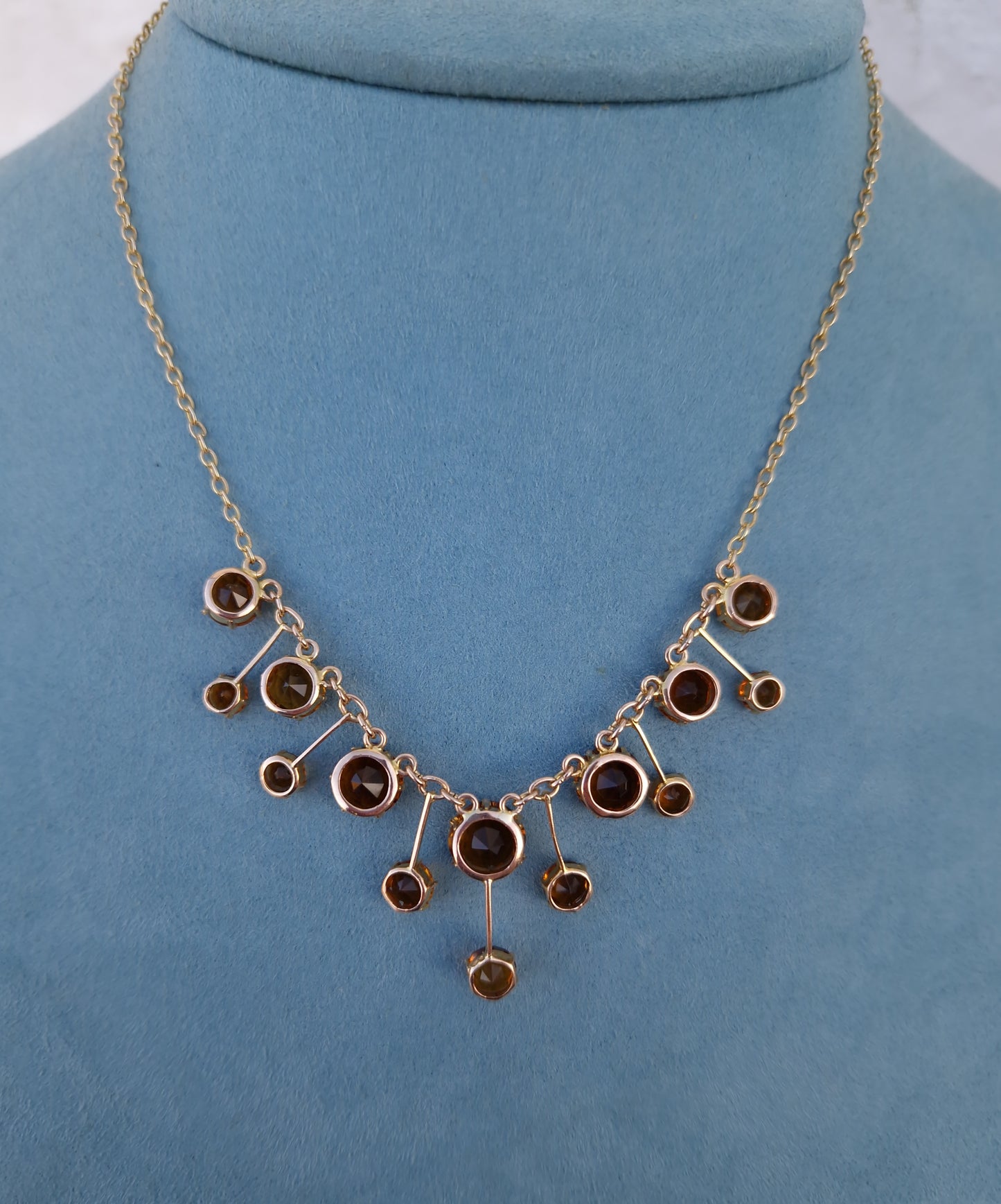 Antique Victorian Citrine Fringe Necklace 15ct Gold