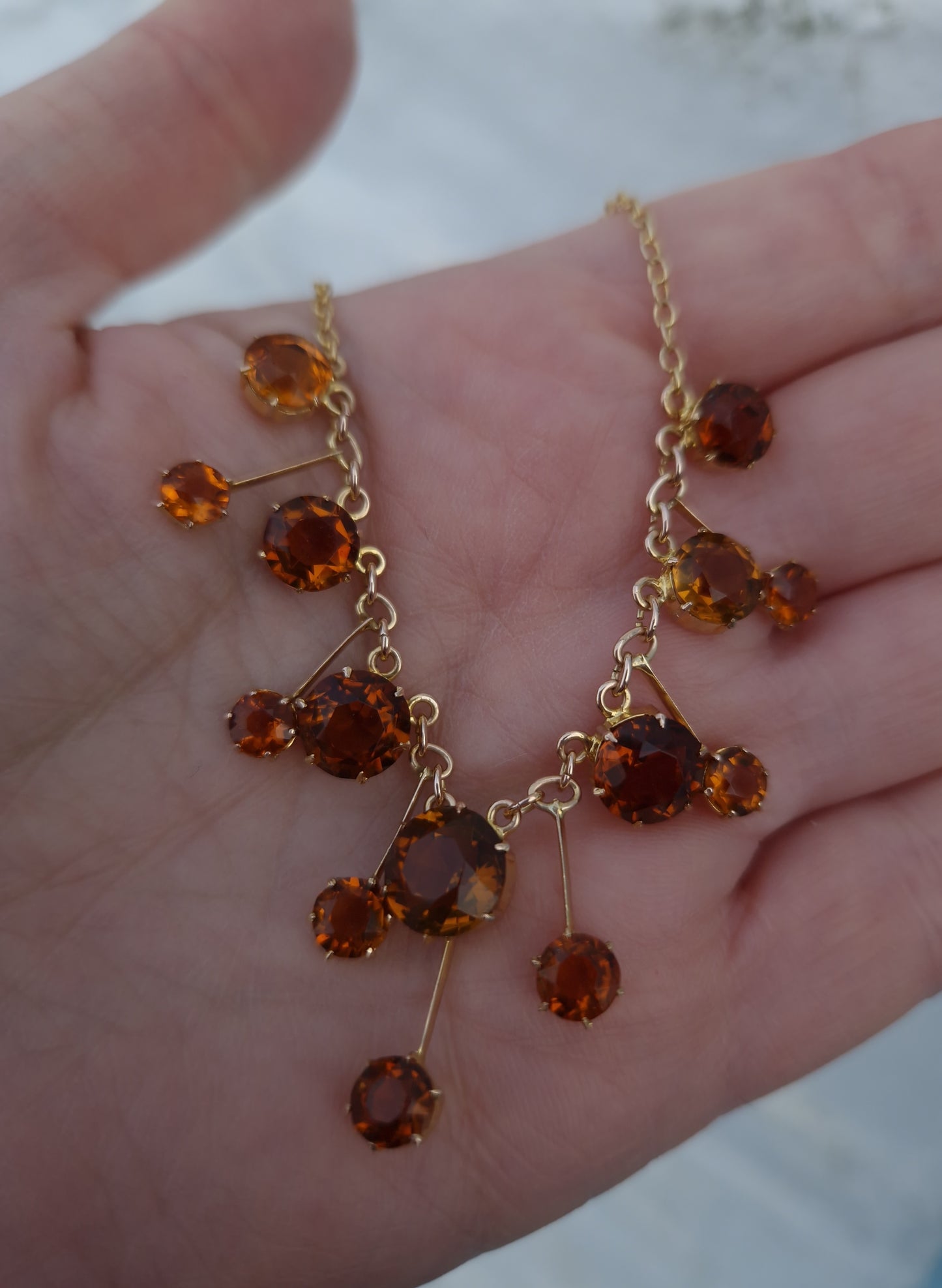 Antique Victorian Citrine Fringe Necklace 15ct Gold