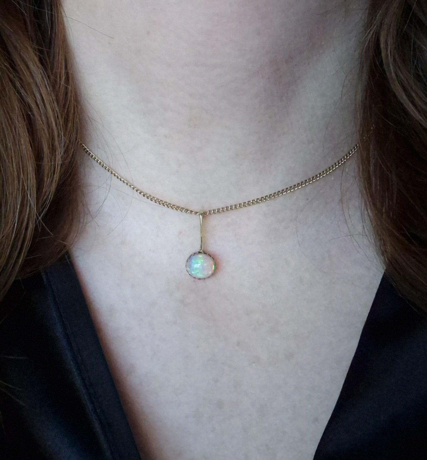 Antique Victorian 15ct Gold Opal Pendant & Vintage 9ct Gold Necklace