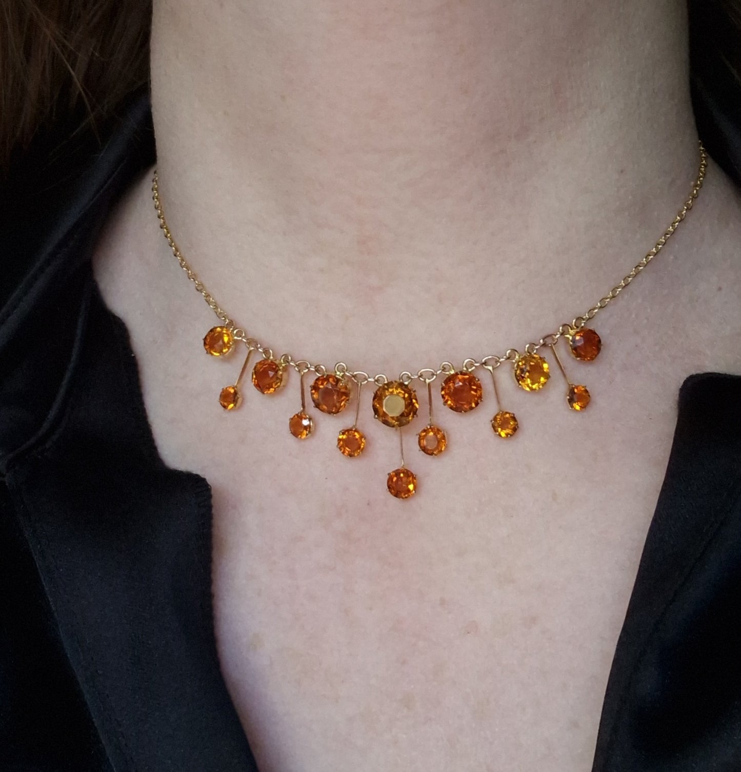 Antique Victorian Citrine Fringe Necklace 15ct Gold