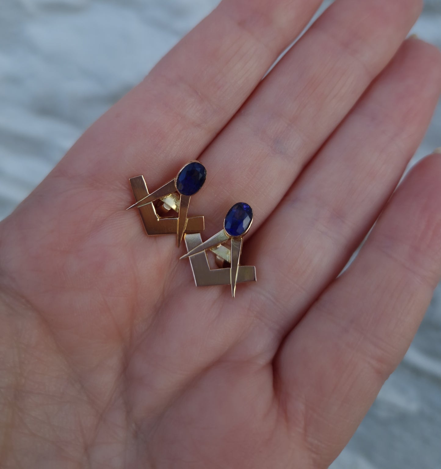 Vintage Iolite Masonic 18ct Gold Cufflinks