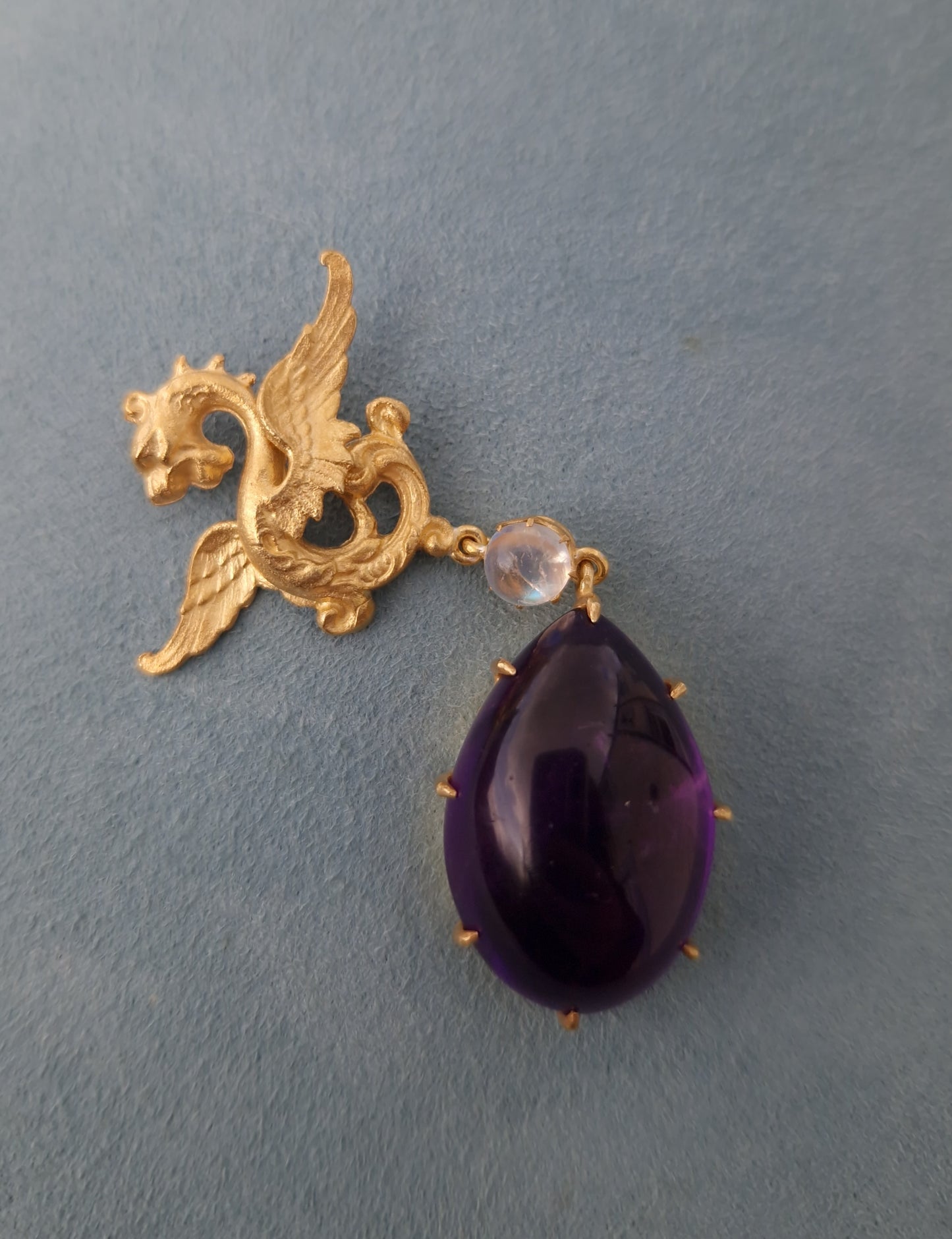 Dragon Moonstone Amethyst Silver Gilt Pendant