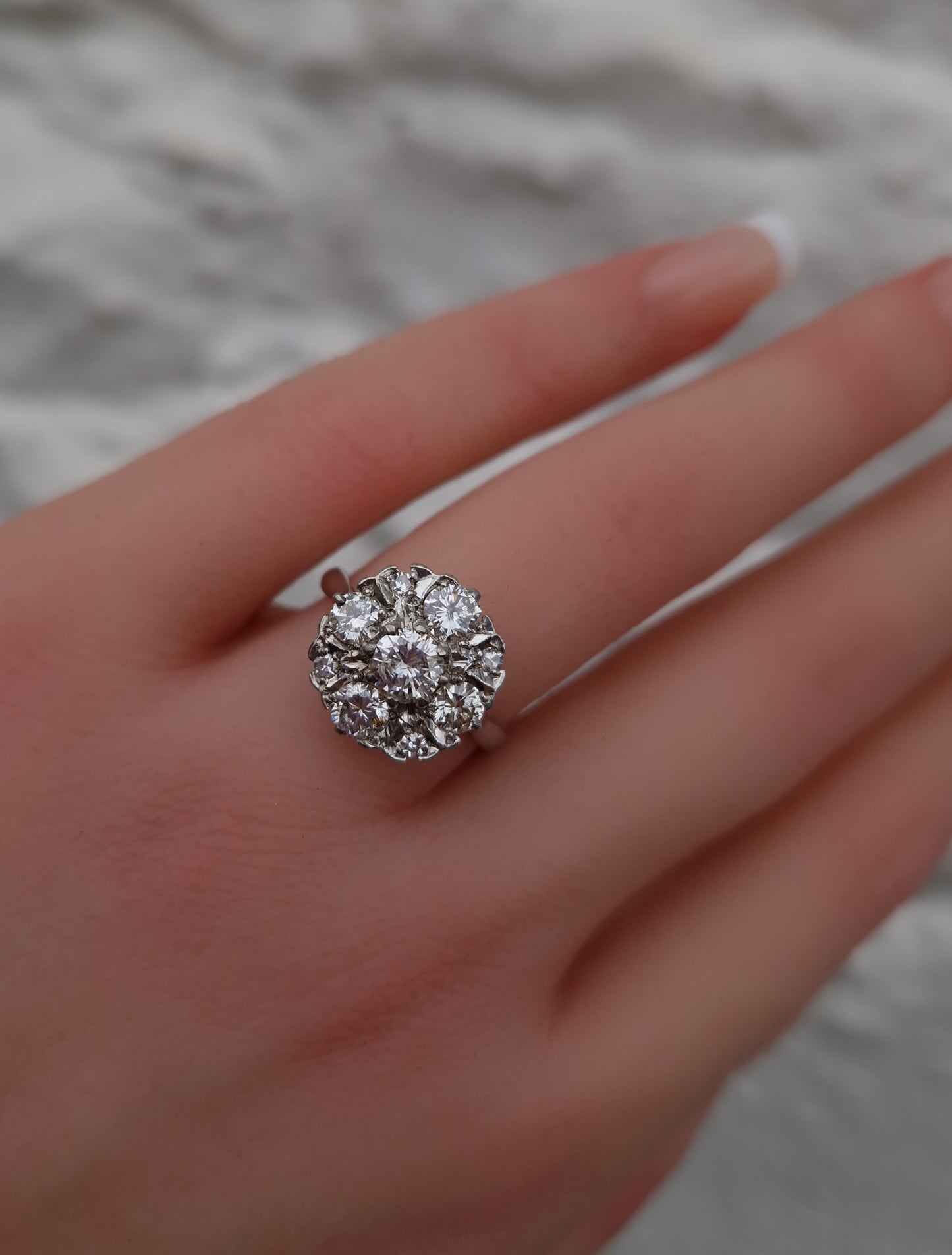 Vintage 1.55ct Diamond Cluster Ring 18ct White Gold