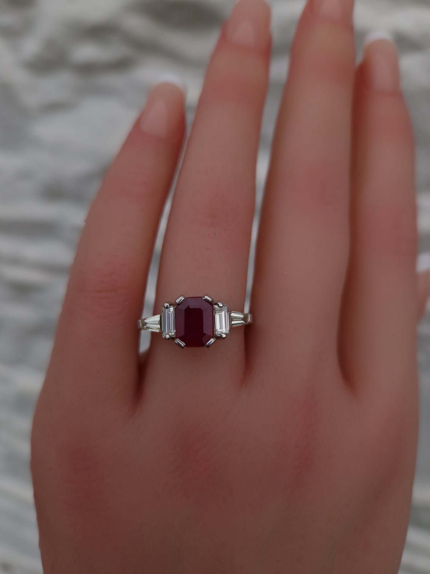 Art Deco Style Engagement Ring Ruby Diamond 18ct White Gold