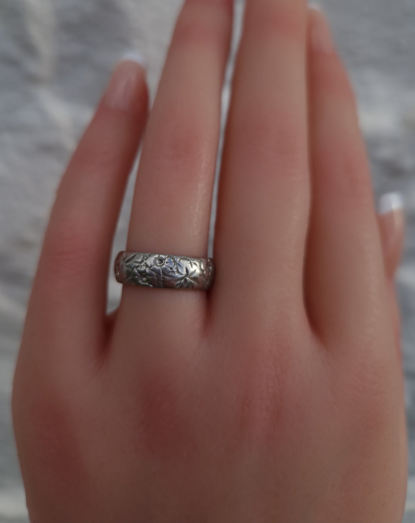 Vintage Engraved Platinum Wedding Band