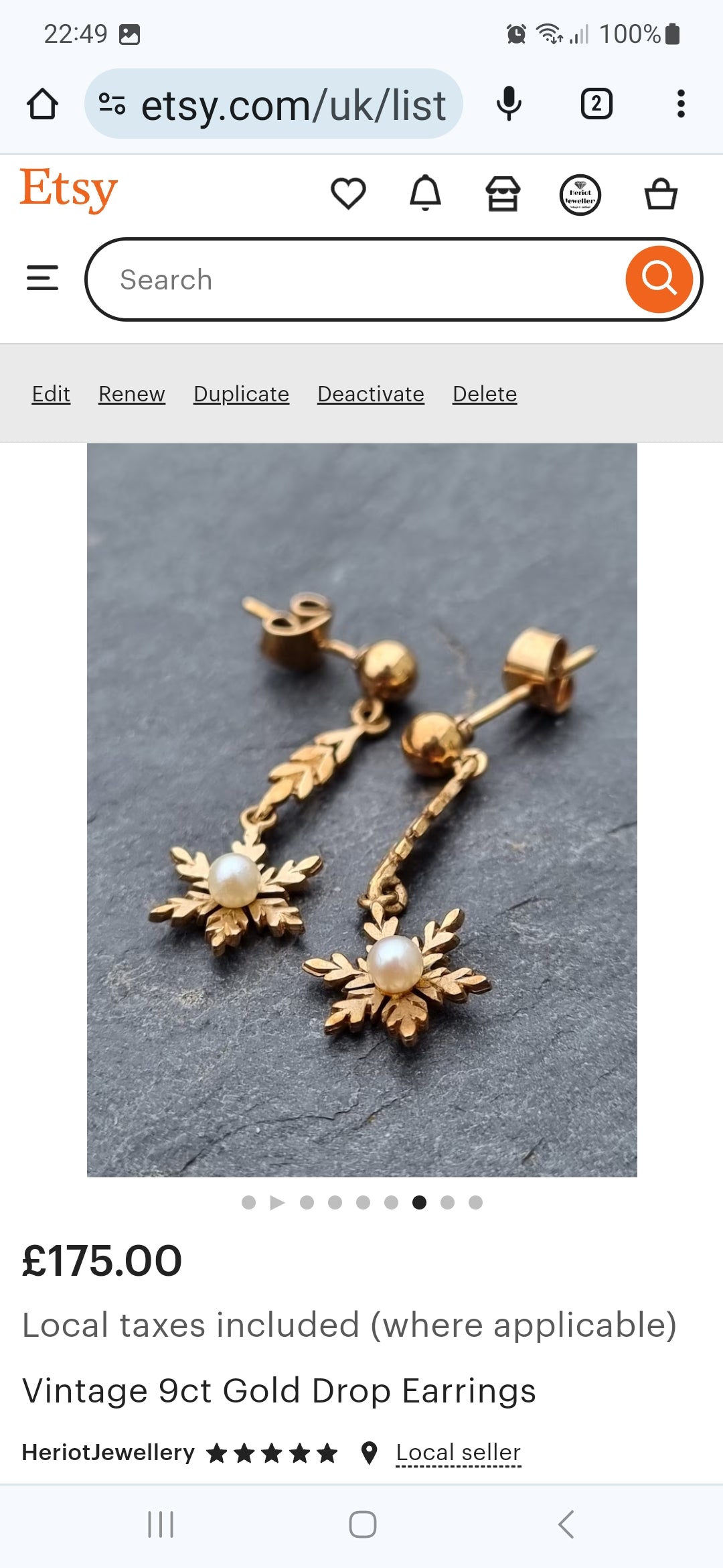 Vintage Snowflake Pearl Drop Earrings 9ct Gold