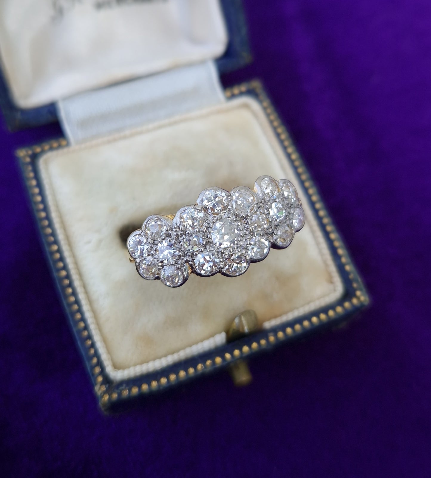 Art Deco 1.54ct Diamond Triple Daisy Cluster Ring 18ct Gold