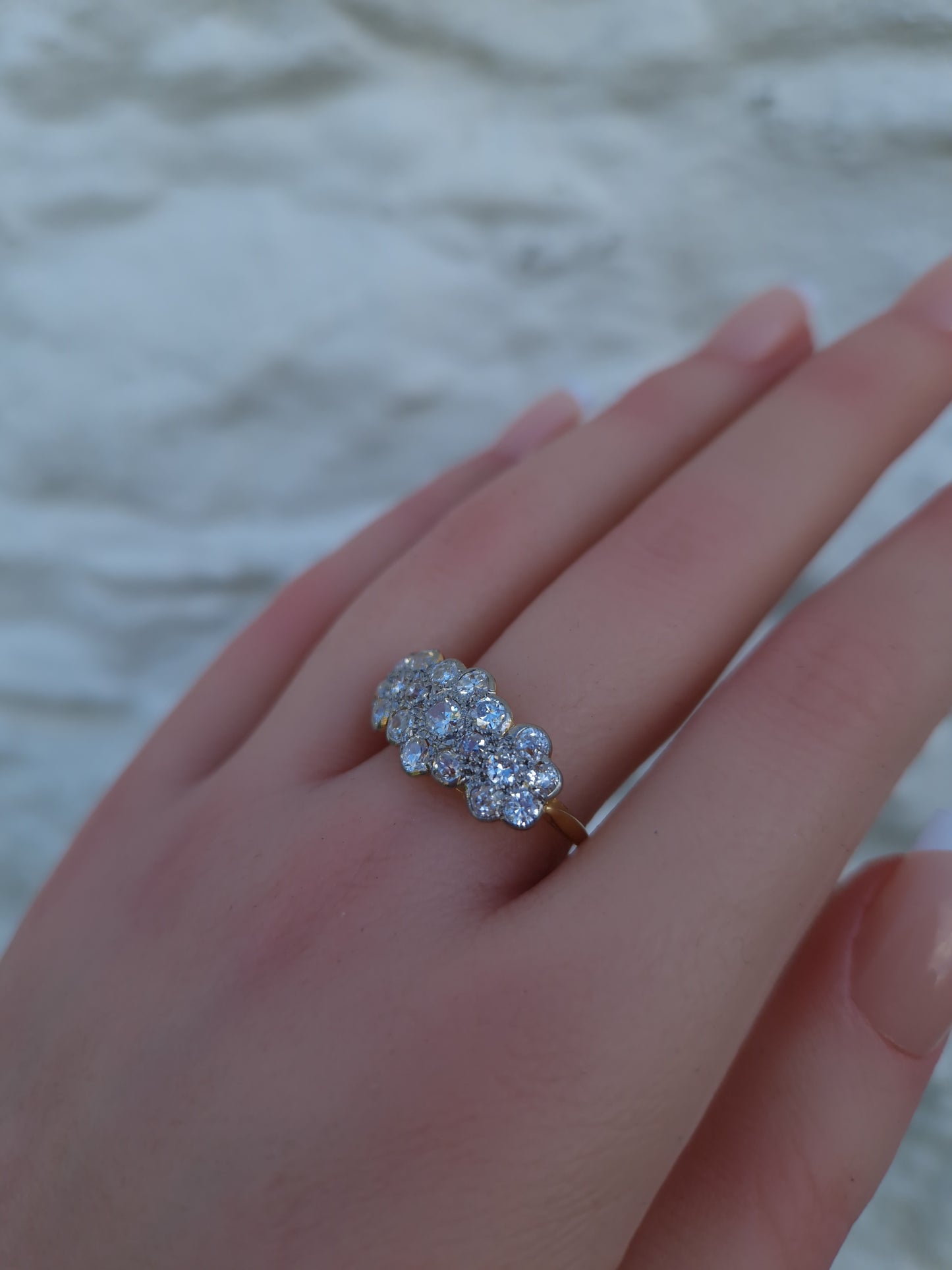 Art Deco 1.54ct Diamond Triple Daisy Cluster Ring 18ct Gold