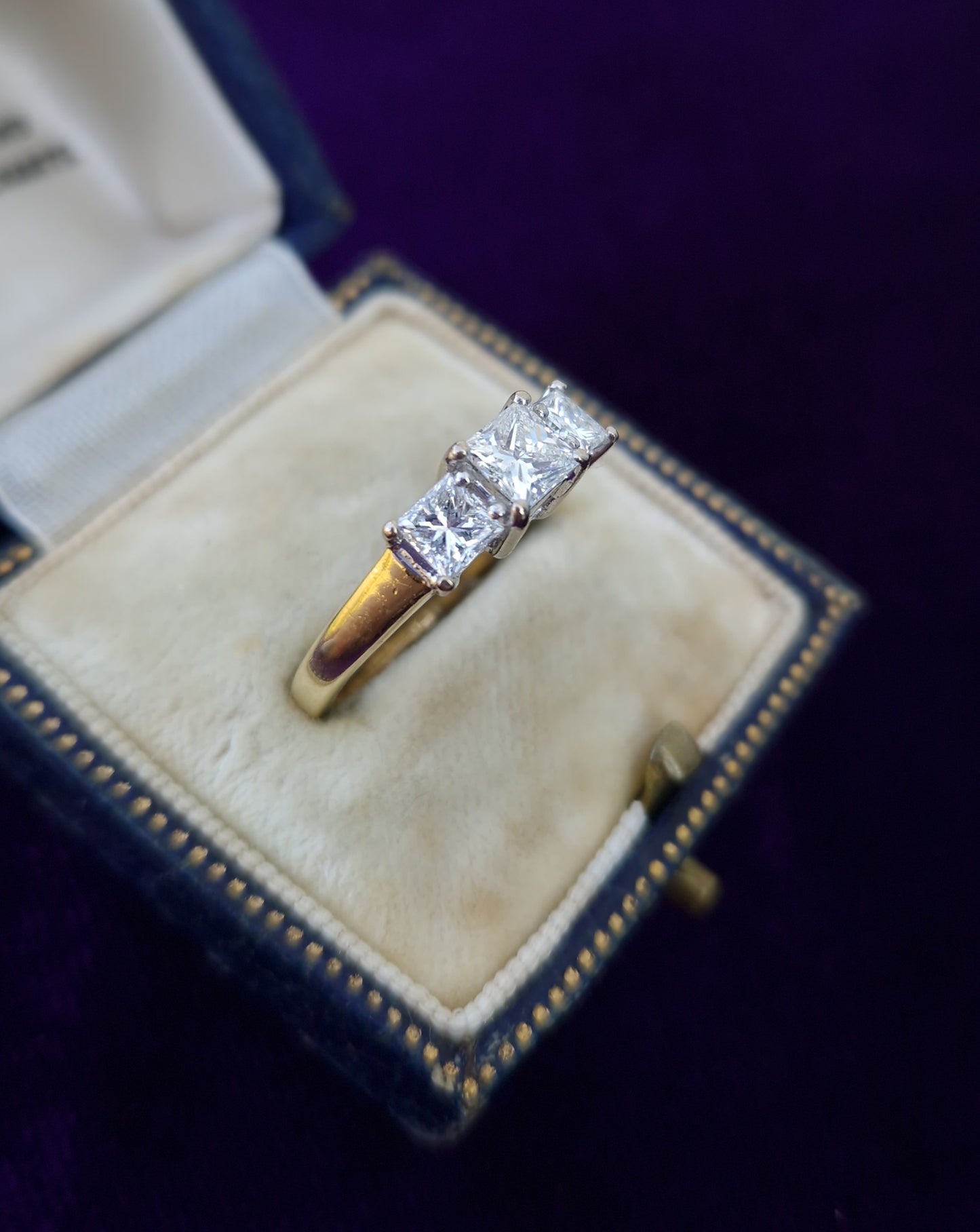 Vintage Princess Cut 1.02ct Diamond Trilogy 18ct Gold Ring