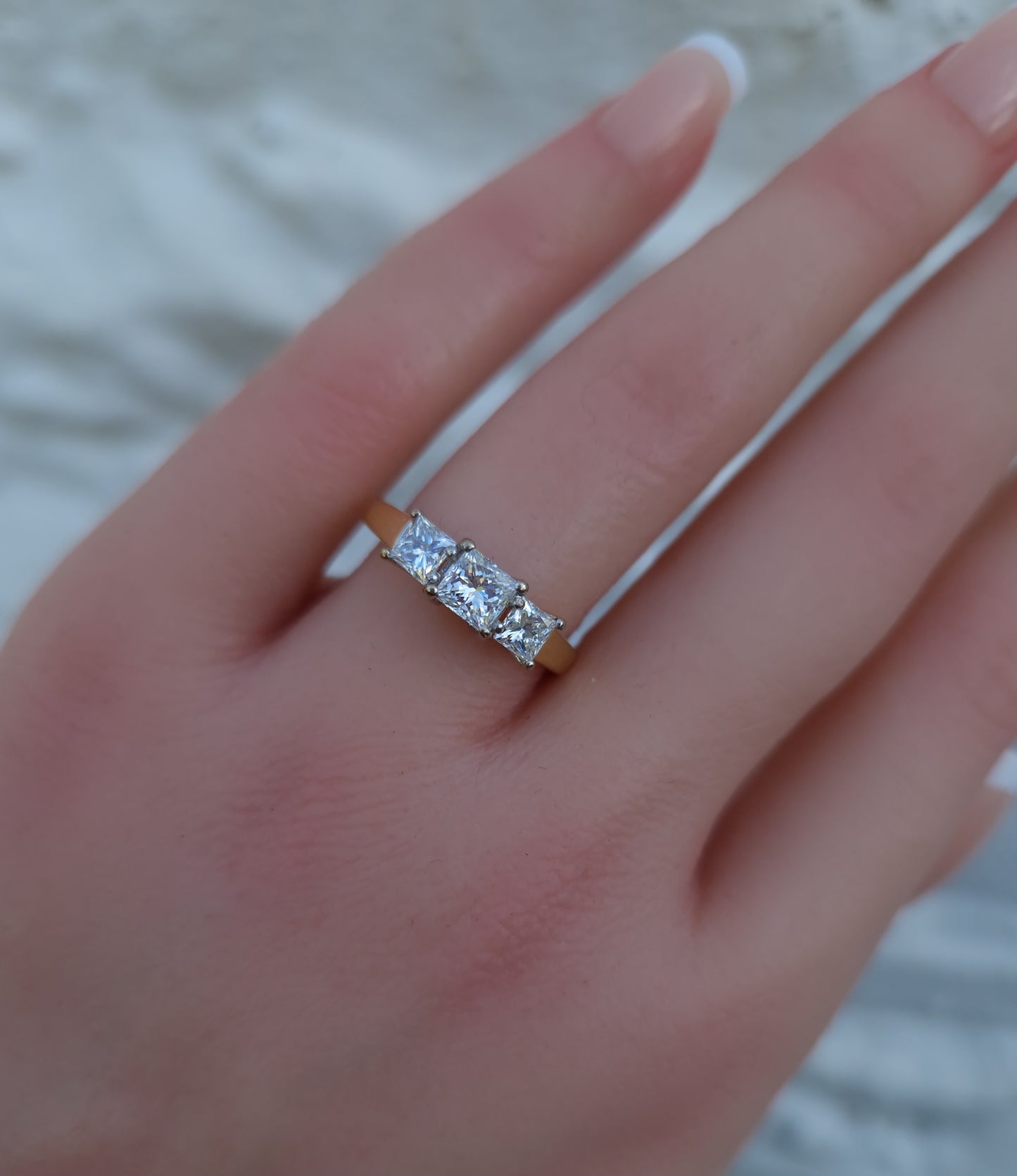 Vintage Princess Cut 1.02ct Diamond Trilogy 18ct Gold Ring