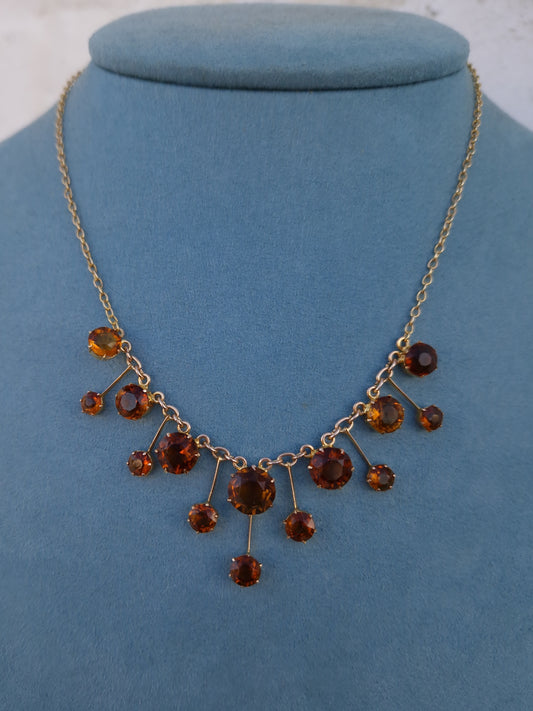 Antique Victorian Citrine Fringe Necklace 15ct Gold