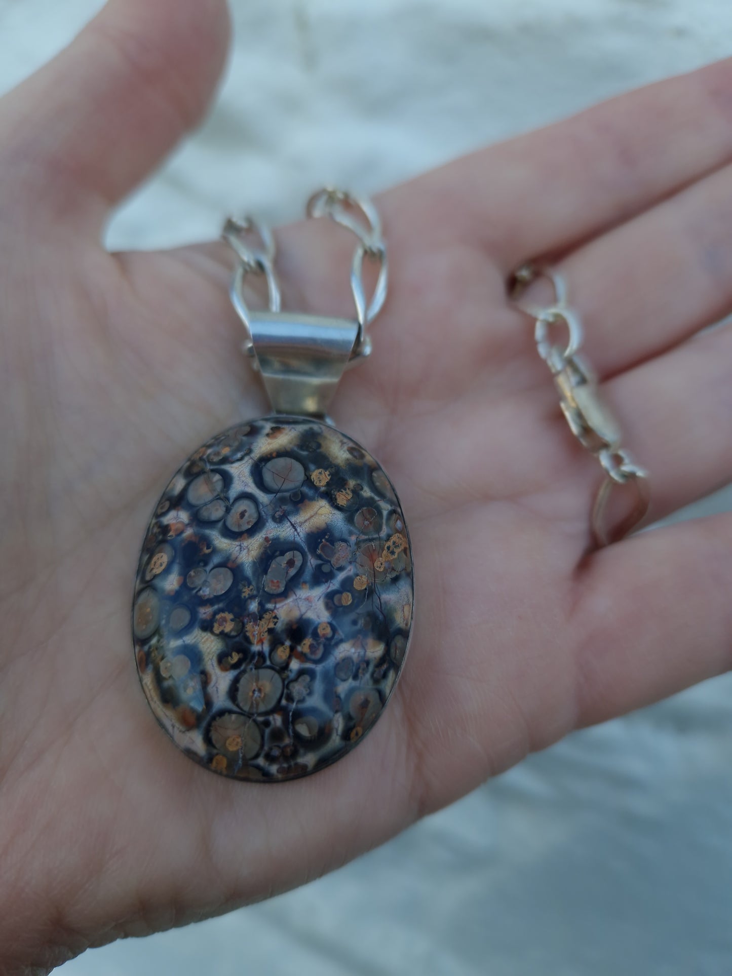 Vintage Native American Silver Turritella Agate Pendant Necklace