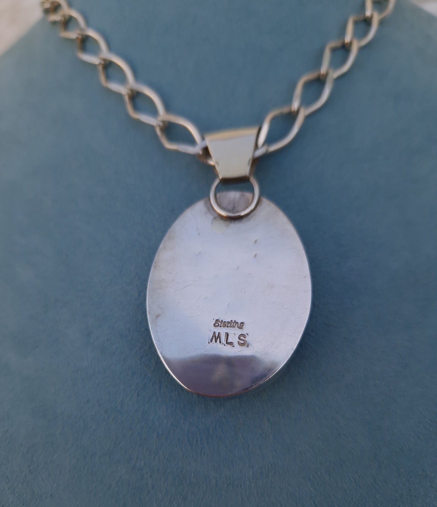 Vintage Native American Silver Turritella Agate Pendant Necklace