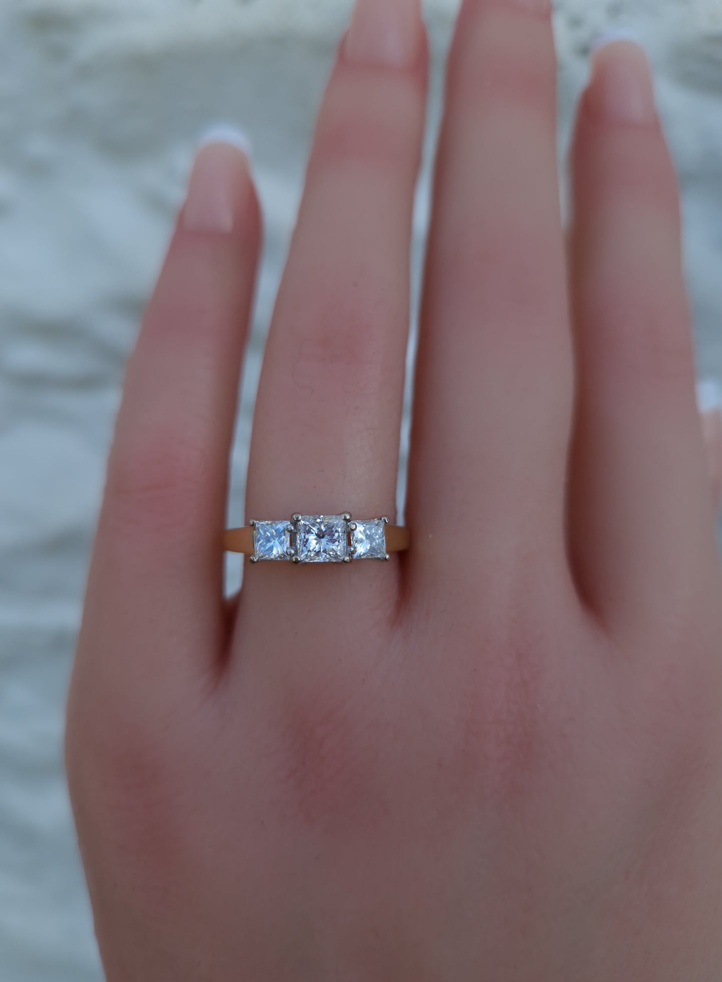 Vintage Princess Cut 1.02ct Diamond Trilogy 18ct Gold Ring