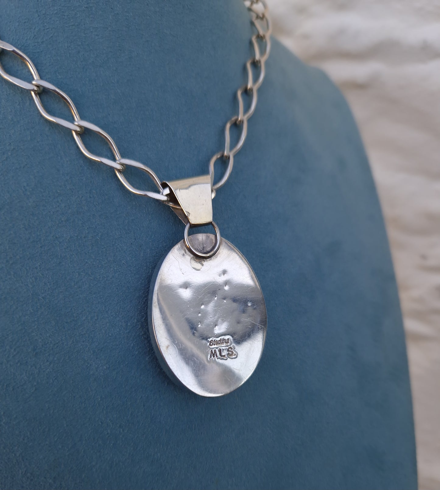 Vintage Native American Silver Turritella Agate Pendant Necklace