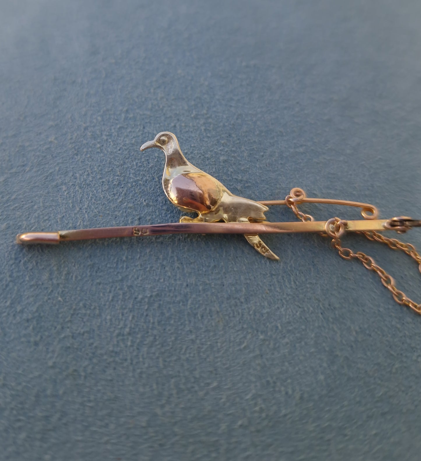 Antique Enamel & Pearl Pigeon Bar Brooch 9ct Gold