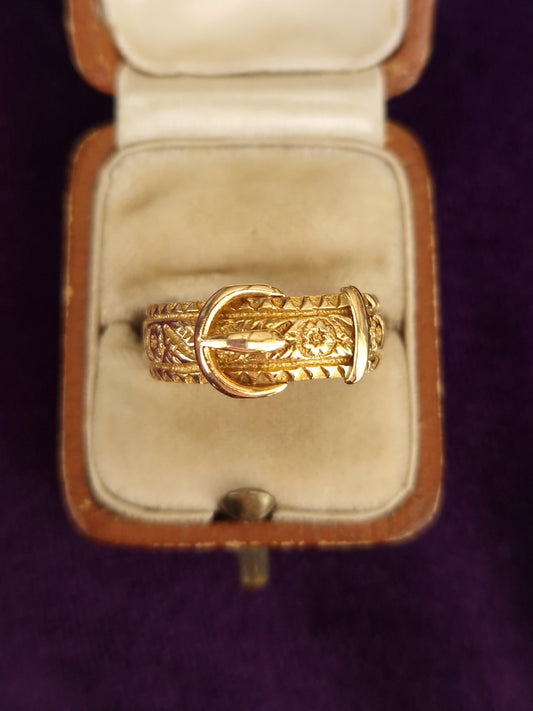 Antique 1886 Victorian Buckle Ring 18ct Gold