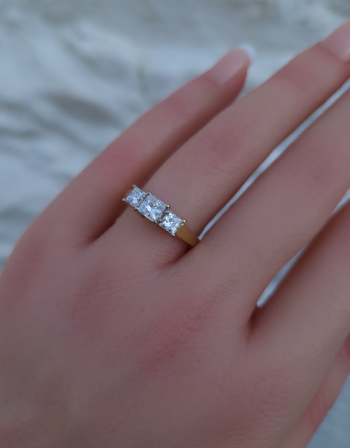 Vintage Princess Cut 1.02ct Diamond Trilogy 18ct Gold Ring