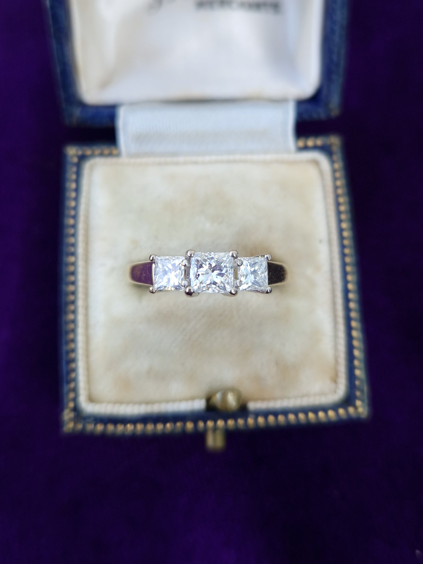 Vintage Princess Cut 1.02ct Diamond Trilogy 18ct Gold Ring