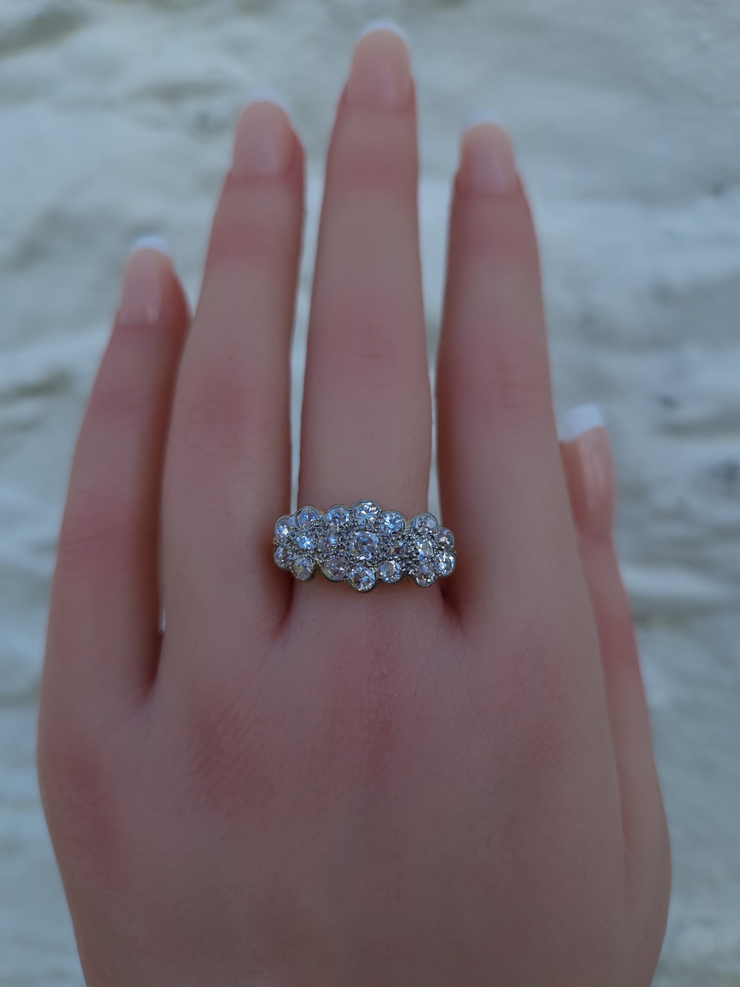 Art Deco 1.54ct Diamond Triple Daisy Cluster Ring 18ct Gold