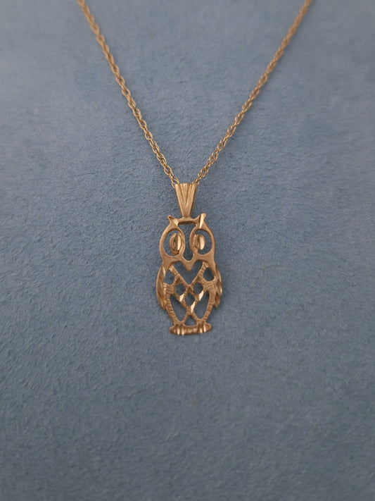 Vintage Owl Pendant Necklace 9ct Gold