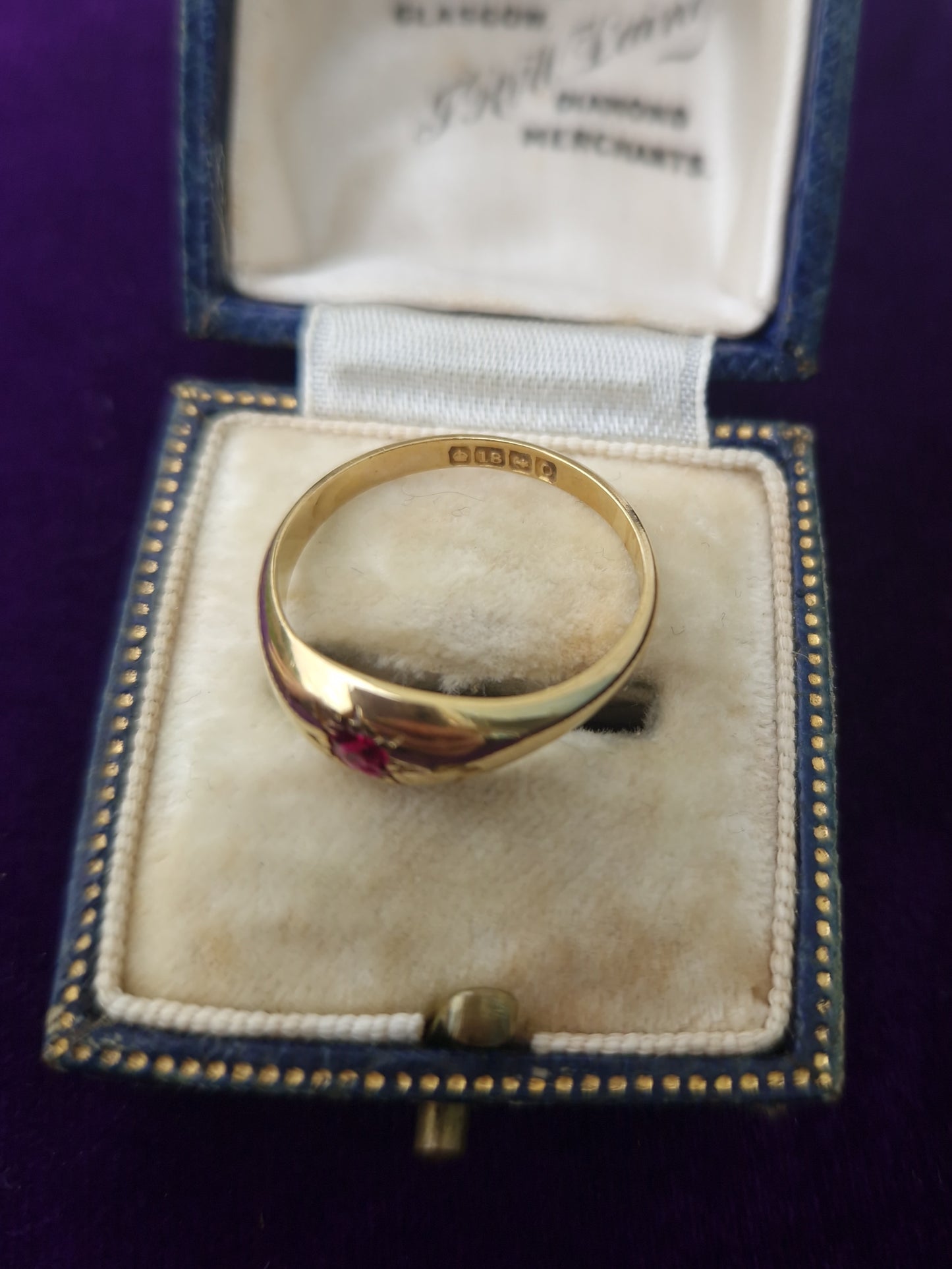 Antique 1913 Ruby 18ct Gold Gypsy Ring