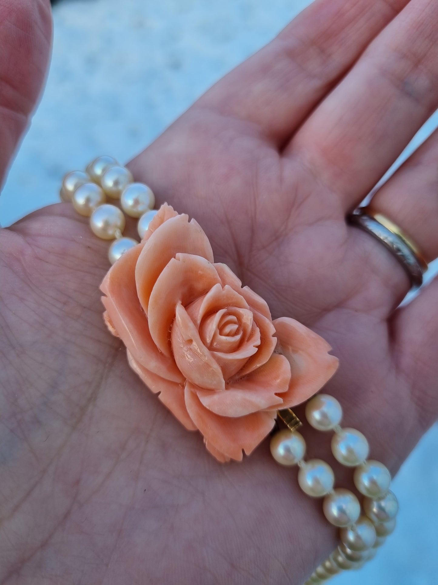 Vintage Double Pearl Strand Necklace 9ct Gold Coral Clasp