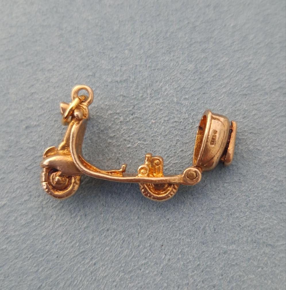Vintage Scooter Pendant Charm 9ct Gold