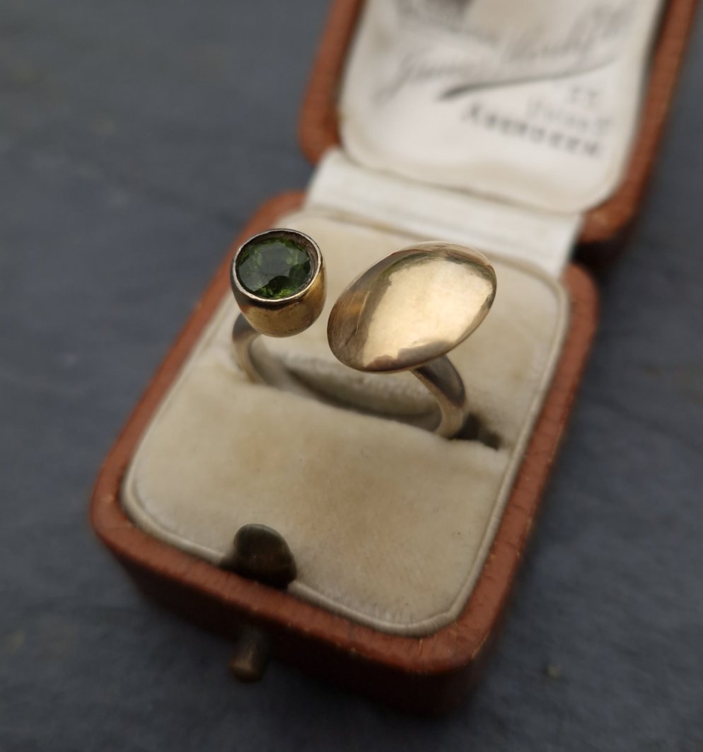 Vintage Modernist Tourmaline Gold & Silver Ring