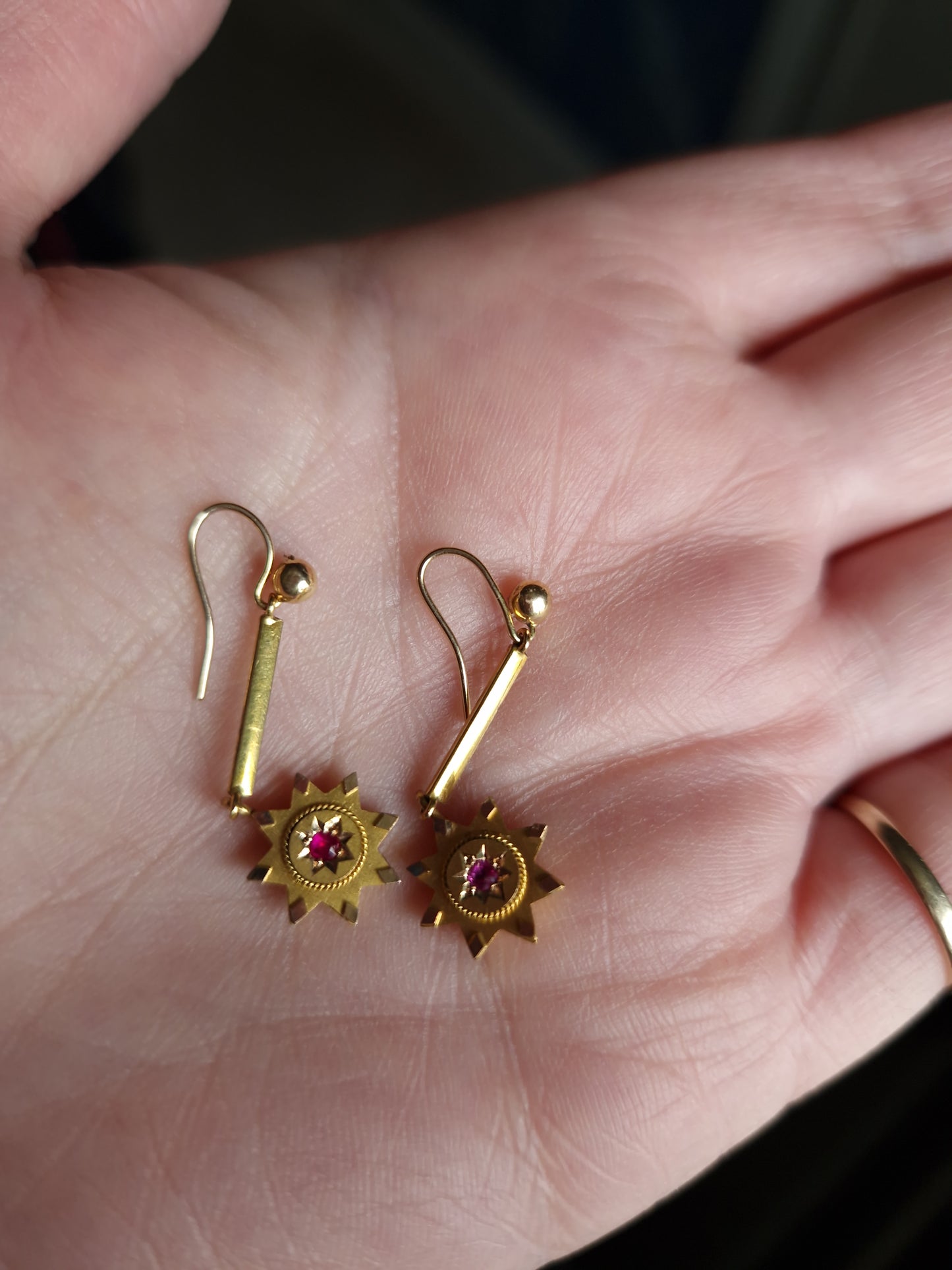 Antique Edwardian Ruby 15ct Gold Drop Earrings
