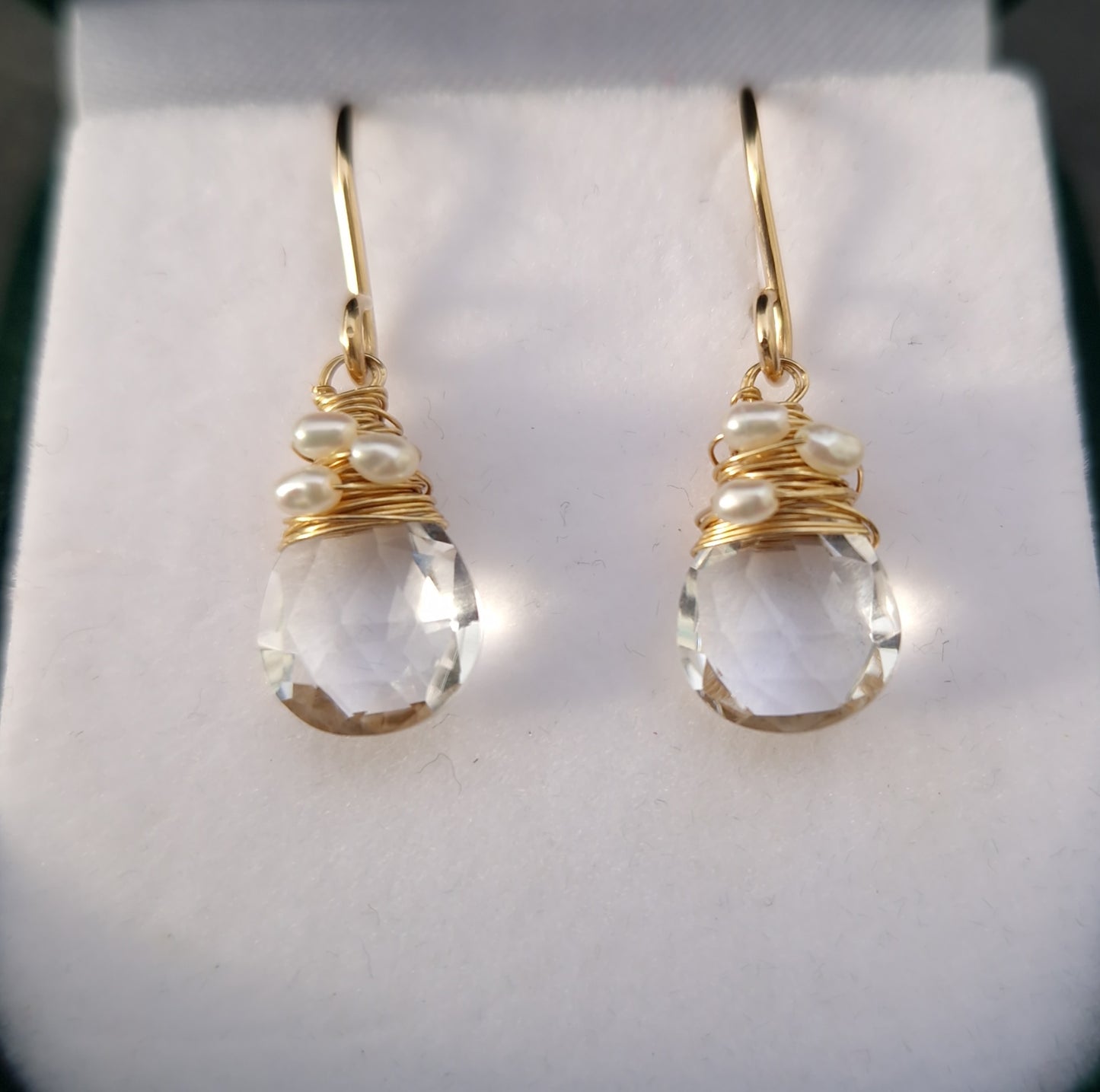 Rock Crystal Quartz & Pearl 9ct Gold Drop Earrings