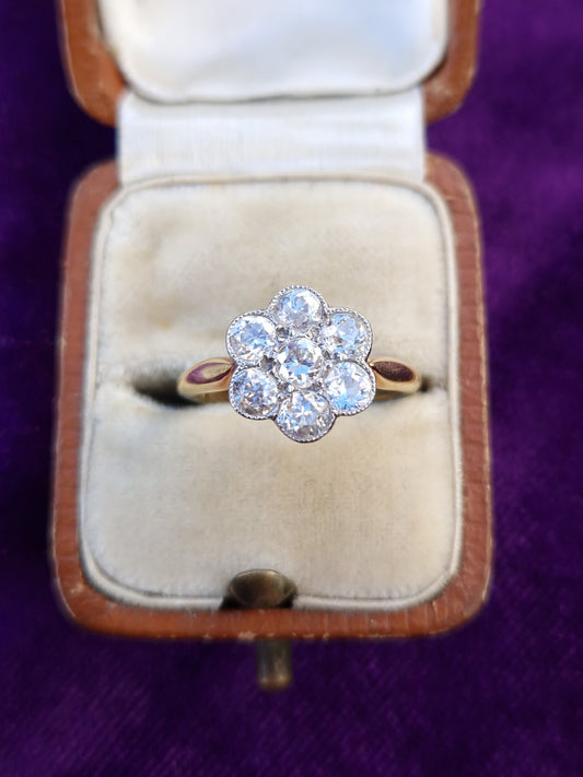 Antique 1.10ct Diamond Daisy Ring 18ct Gold