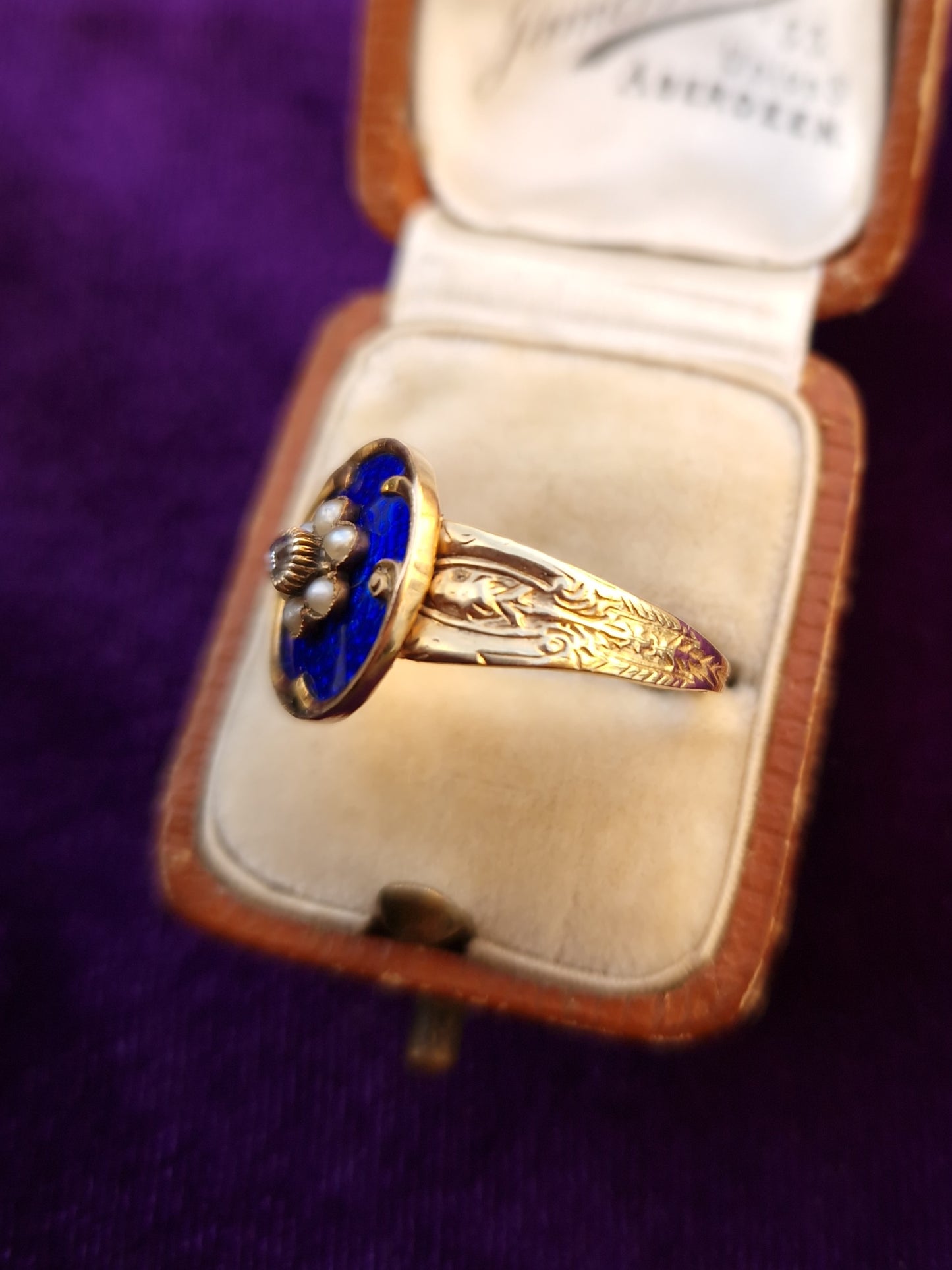 Antique Georgian 15ct Gold Enamel Diamond Pearl Pansy Ring