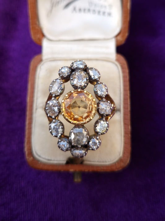 Antique Georgian Diamond & Topaz 18ct Gold Ring