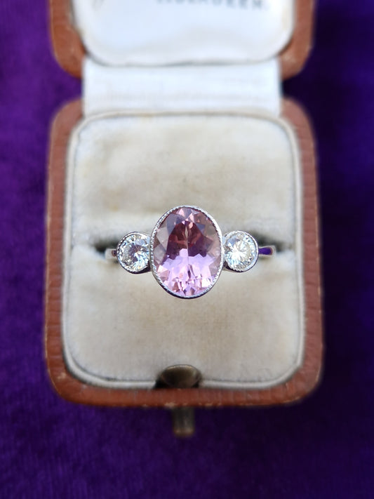 Pink Tourmaline Diamond Platinum Ring