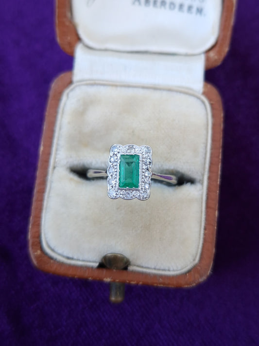 Art Deco Emerald Diamond Platinum 18ct Gold Ring