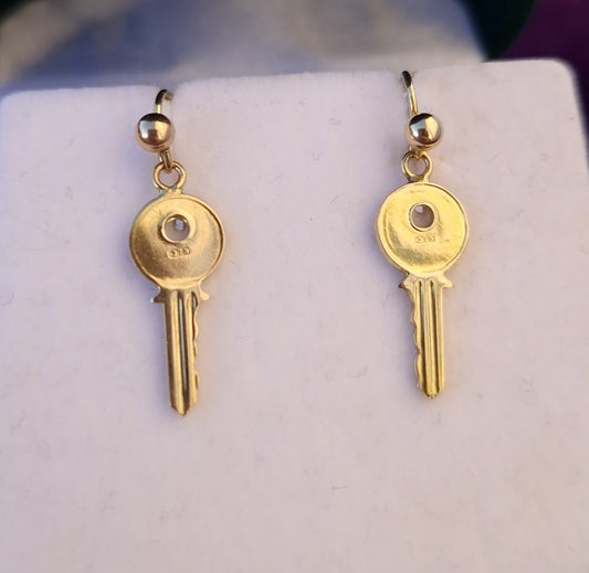 Vintage Key Earrings 9ct Gold