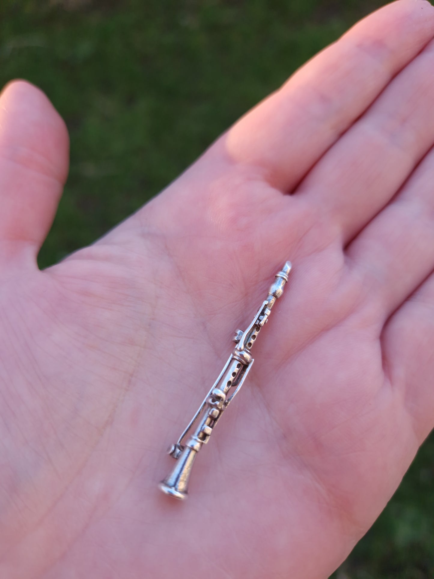 Vintage Silver Clarinet Brooch