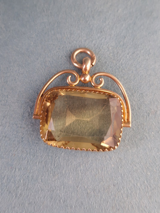 Antique Citrine Pendant Fob 9ct Gold